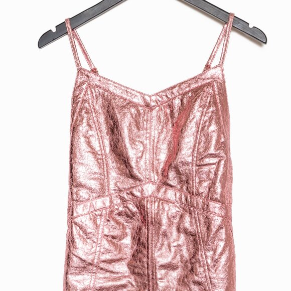 For Love & Lemons X Free People Metallic Pink Faux Leather Luna Dress - Size S - Picture 5 of 16